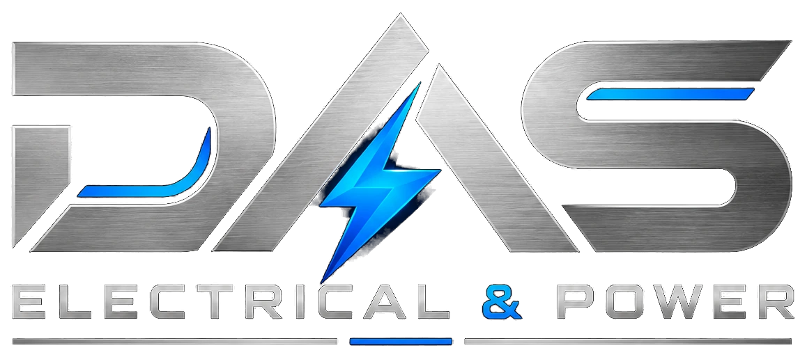 DAS Electrical & Power metallic silver and blue logo